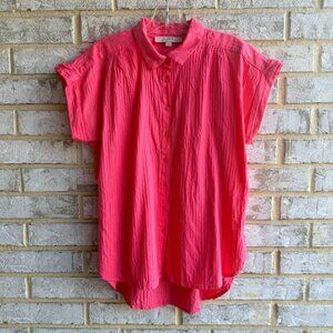 LOFT Short Sleeve Button Up Collared Gauze Tunic Shirt Women's Size S